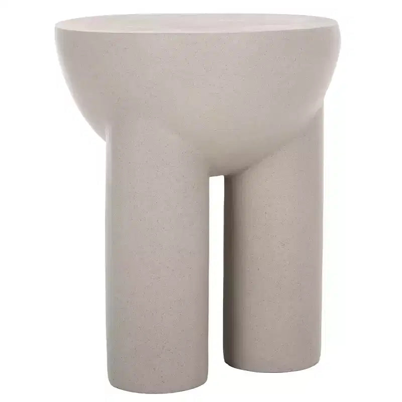 Table d'appoint ronde sculpturale en forme de tambour, finition aspect plâtre gris, 49,5 cm de hauteur