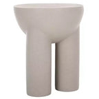 Table d'appoint ronde sculpturale en forme de tambour, finition aspect plâtre gris, 49,5 cm de hauteur