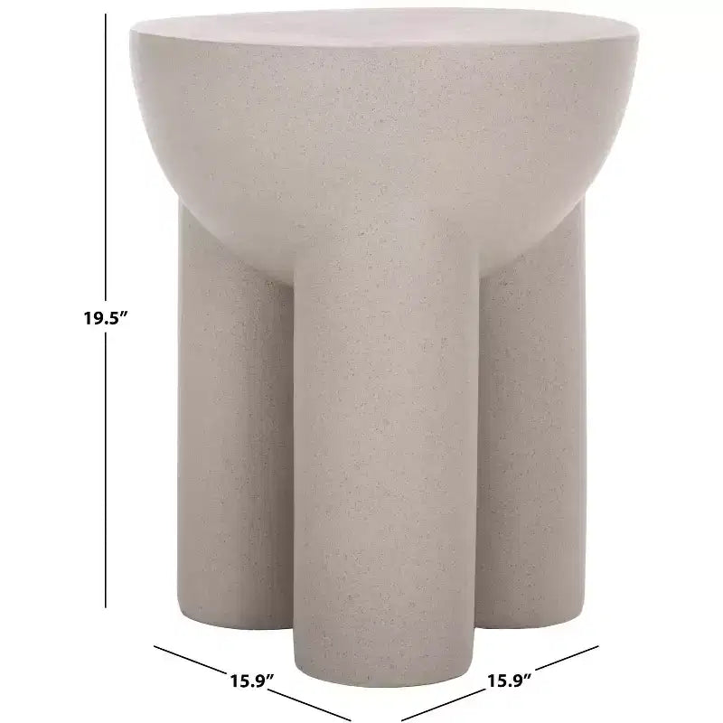 Table d'appoint ronde sculpturale en forme de tambour, finition aspect plâtre gris, 49,5 cm de hauteur