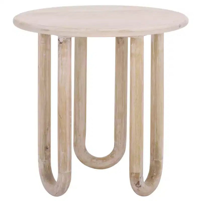 Guéridon Rond en Bois de Mangue, Fini Lavé Naturel, 56 cm H, Capacité de 6,8 kg