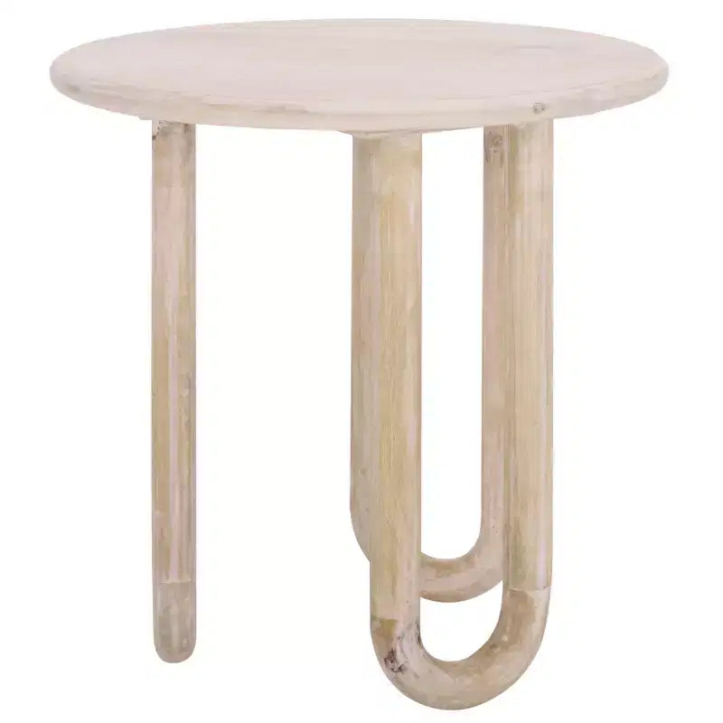 Guéridon Rond en Bois de Mangue, Fini Lavé Naturel, 56 cm H, Capacité de 6,8 kg