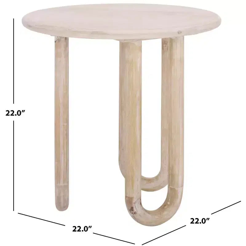 Guéridon Rond en Bois de Mangue, Fini Lavé Naturel, 56 cm H, Capacité de 6,8 kg