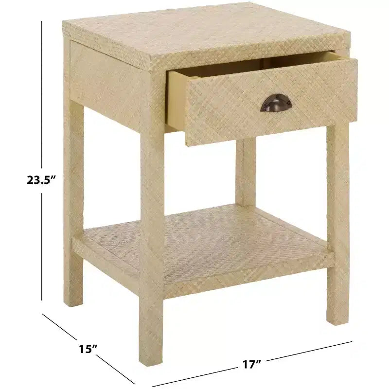Table d'appoint en jacinthe d'eau à 1 tiroir et 1 étagère, finition naturelle, capacité de 7,68 kg