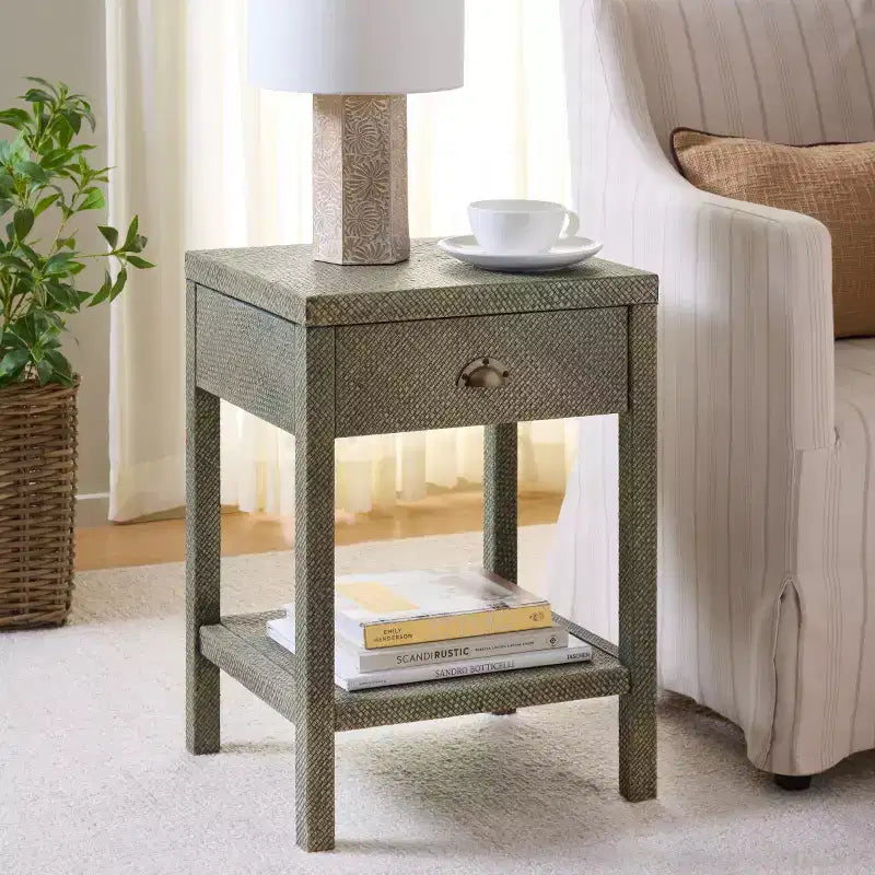 Table d'appoint en jacinthe d'eau à 1 tiroir et 1 étagère, finition naturelle, capacité de 7,68 kg