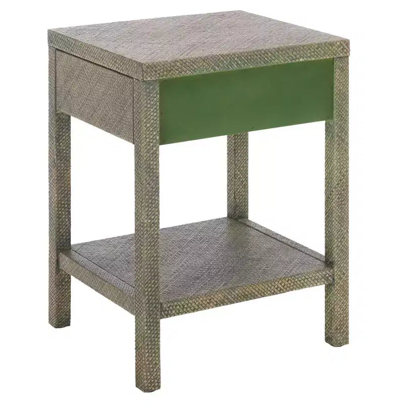 Table d'appoint en jacinthe d'eau à 1 tiroir et 1 étagère, finition naturelle, capacité de 7,68 kg
