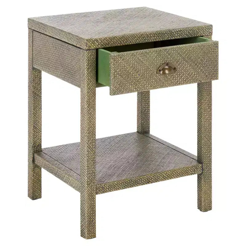 Table d'appoint en jacinthe d'eau à 1 tiroir et 1 étagère, finition naturelle, capacité de 7,68 kg