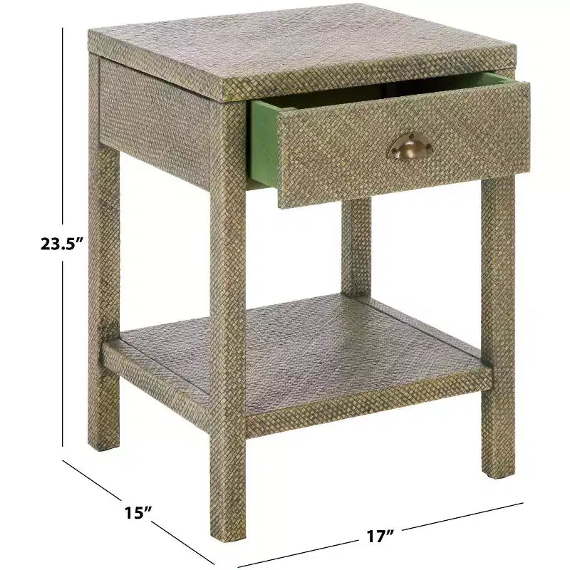 Table d'appoint en jacinthe d'eau à 1 tiroir et 1 étagère, finition naturelle, capacité de 7,68 kg
