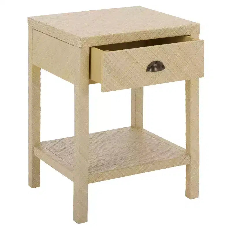Table d'appoint en jacinthe d'eau à 1 tiroir et 1 étagère, finition naturelle, capacité de 7,68 kg