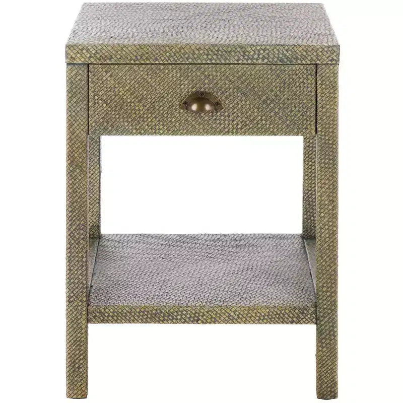 Table d'appoint en jacinthe d'eau à 1 tiroir et 1 étagère, finition naturelle, capacité de 7,68 kg
