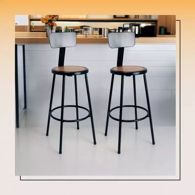 Tabouret de bar en acier de 76 cm avec dossier et repose-pieds soudé, noir, acier de calibre 18, garantie de 5 ans