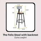 Tabouret de bar en acier de 76 cm avec dossier et repose-pieds soudé, noir, acier de calibre 18, garantie de 5 ans