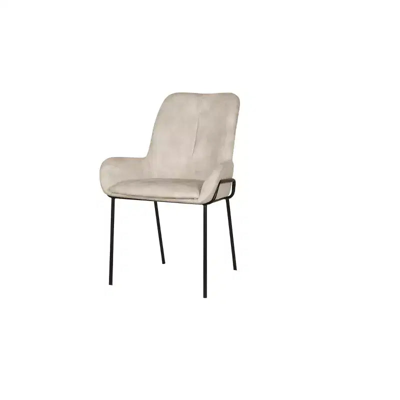 Chaise de salle à manger capitonnée contemporaine avec accoudoirs incurvés et structure en métal thermolaqué, Beige