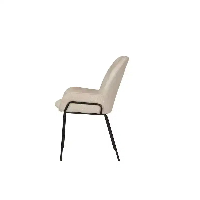 Chaise de salle à manger capitonnée contemporaine avec accoudoirs incurvés et structure en métal thermolaqué, Beige