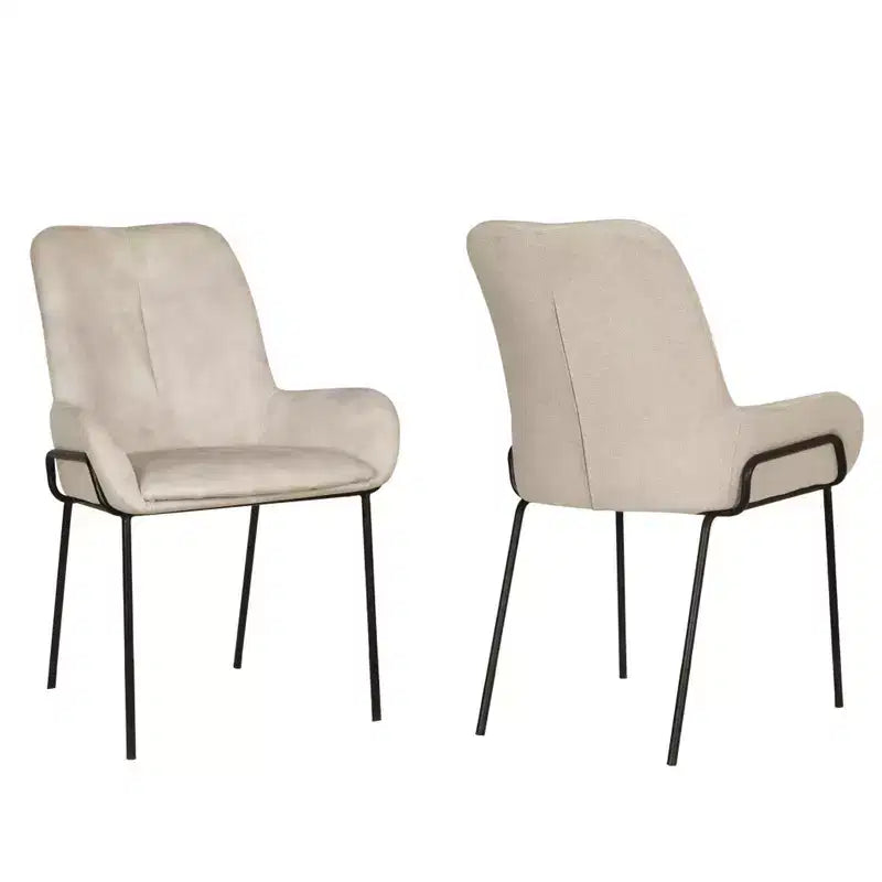 Chaise de salle à manger capitonnée contemporaine avec accoudoirs incurvés et structure en métal thermolaqué, Beige