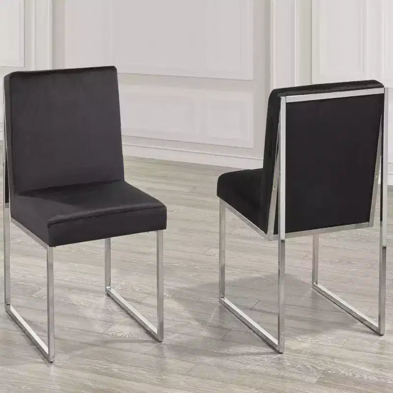 Lot de 2 chaises de salle à manger modernes rembourrées avec cadre chromé, noires
