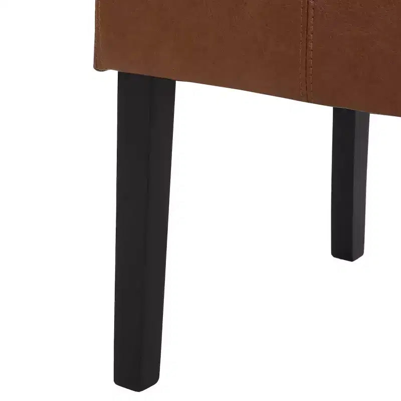 Lot de 2 chaises de salle à manger à dossier haut en similicuir avec surpiqûres en T, Cognac & pieds en bois Espresso