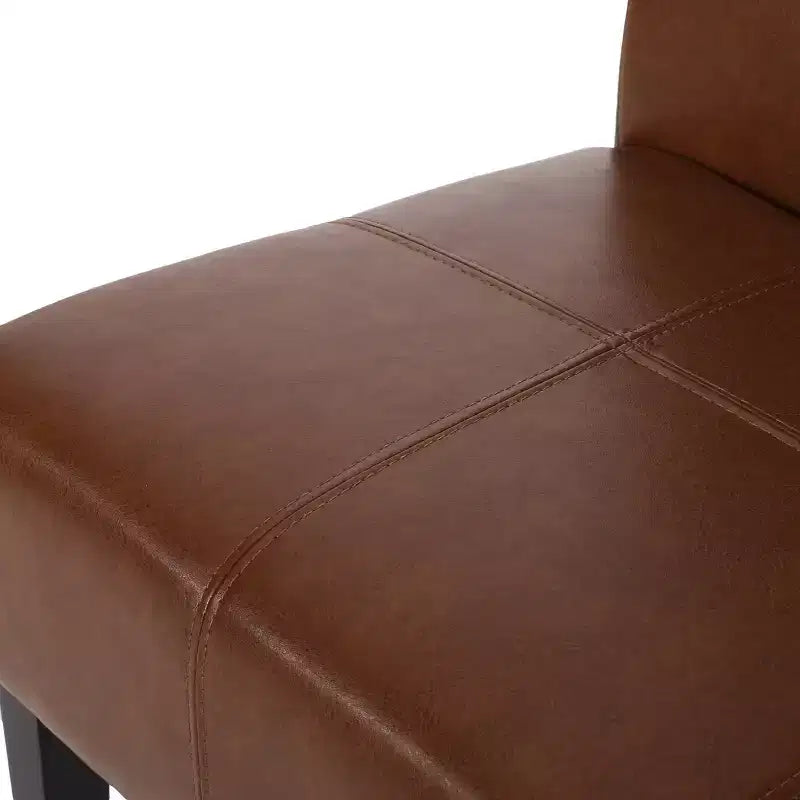 Lot de 2 chaises de salle à manger à dossier haut en similicuir avec surpiqûres en T, Cognac & pieds en bois Espresso