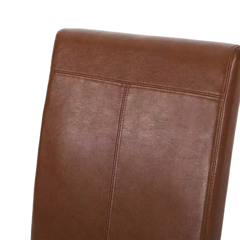 Lot de 2 chaises de salle à manger à dossier haut en similicuir avec surpiqûres en T, Cognac & pieds en bois Espresso