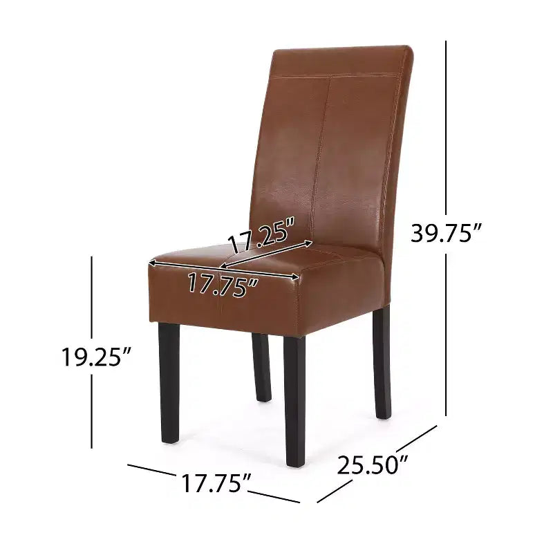 Lot de 2 chaises de salle à manger à dossier haut en similicuir avec surpiqûres en T, Cognac & pieds en bois Espresso