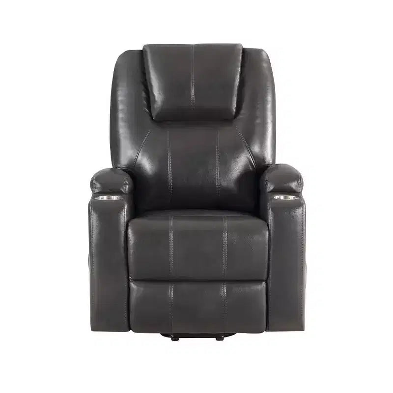 Canapé inclinable et élévateur avec porte-gobelets, Cuir Air couleur canon de fusil, Support ressorts ensachés
