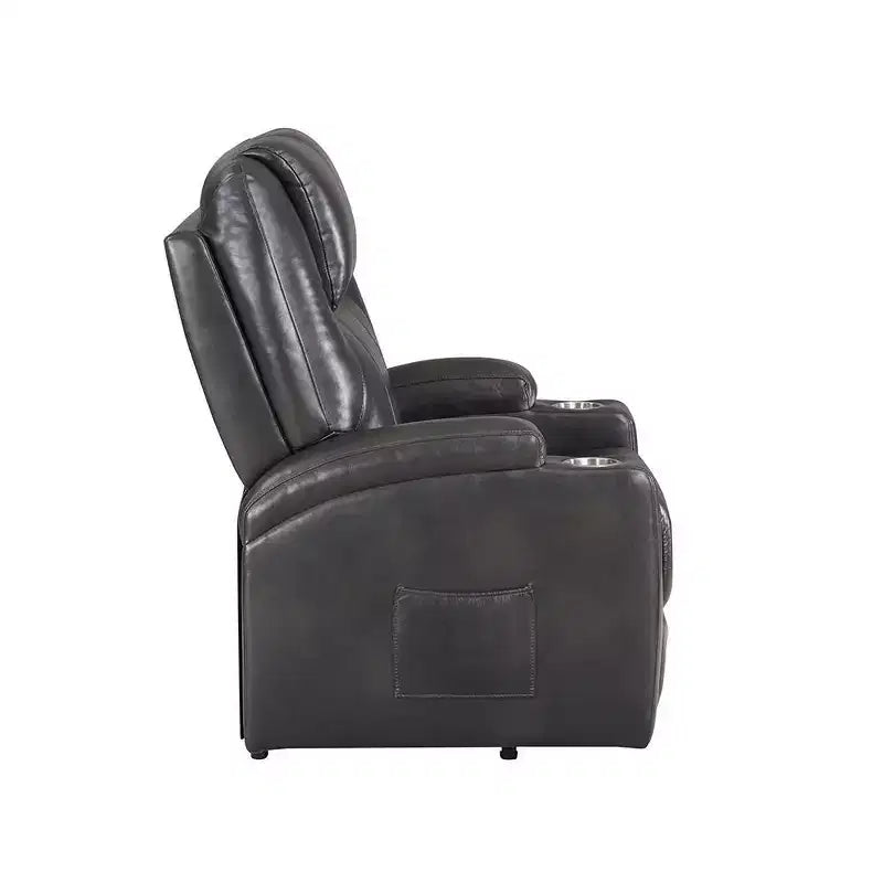 Canapé inclinable et élévateur avec porte-gobelets, Cuir Air couleur canon de fusil, Support ressorts ensachés