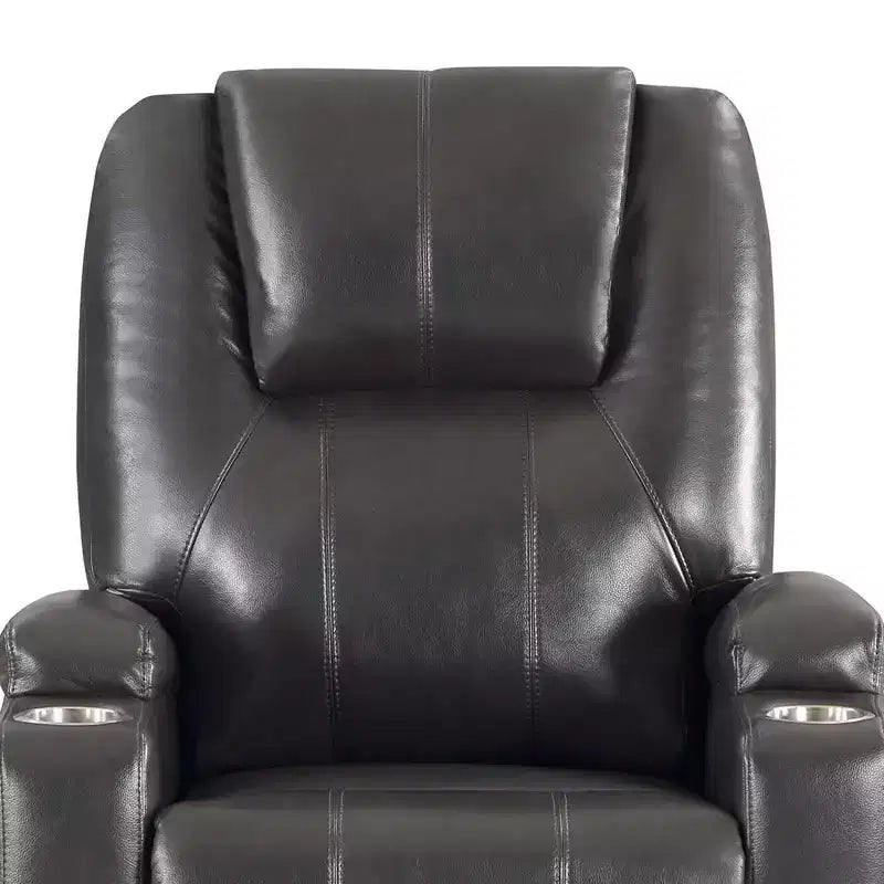 Canapé inclinable et élévateur avec porte-gobelets, Cuir Air couleur canon de fusil, Support ressorts ensachés