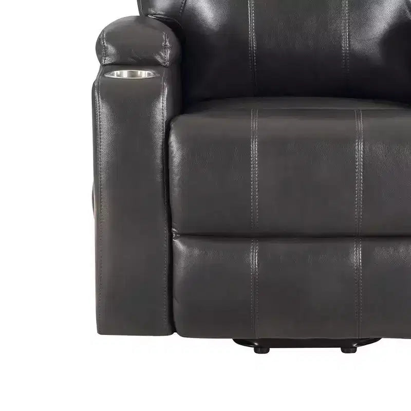 Canapé inclinable et élévateur avec porte-gobelets, Cuir Air couleur canon de fusil, Support ressorts ensachés