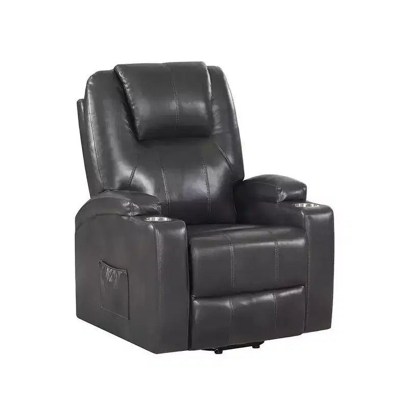 Canapé inclinable et élévateur avec porte-gobelets, Cuir Air couleur canon de fusil, Support ressorts ensachés