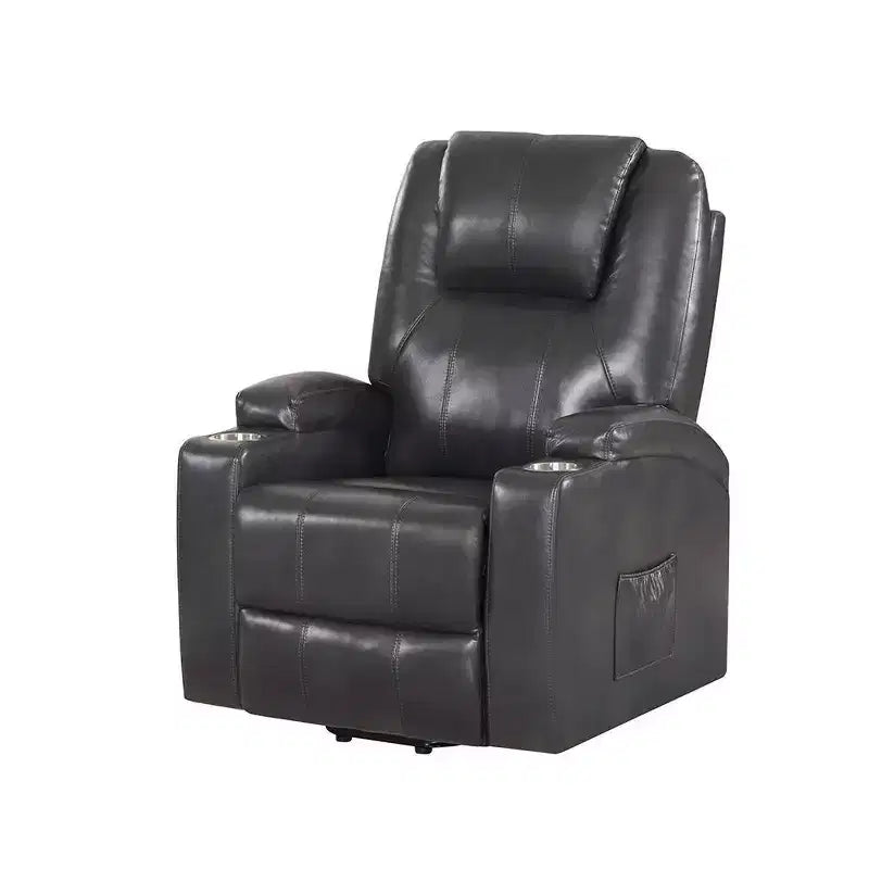 Canapé inclinable et élévateur avec porte-gobelets, Cuir Air couleur canon de fusil, Support ressorts ensachés