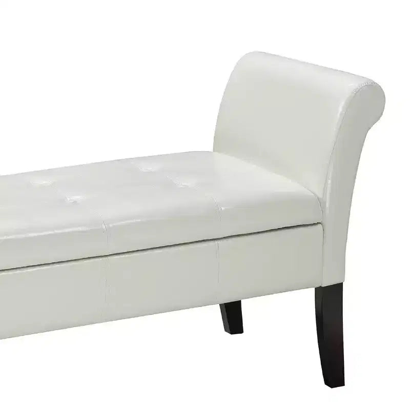 Banc de rangement d'appoint capitonné avec accoudoirs roulés et pieds évasés, vinyle expresso