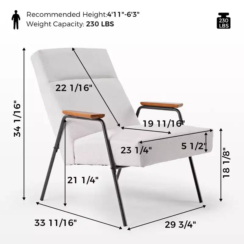 Fauteuil rembourré avec accoudoirs, inclinaison à 120° et coussin en mousse haute densité, flanelle blanche