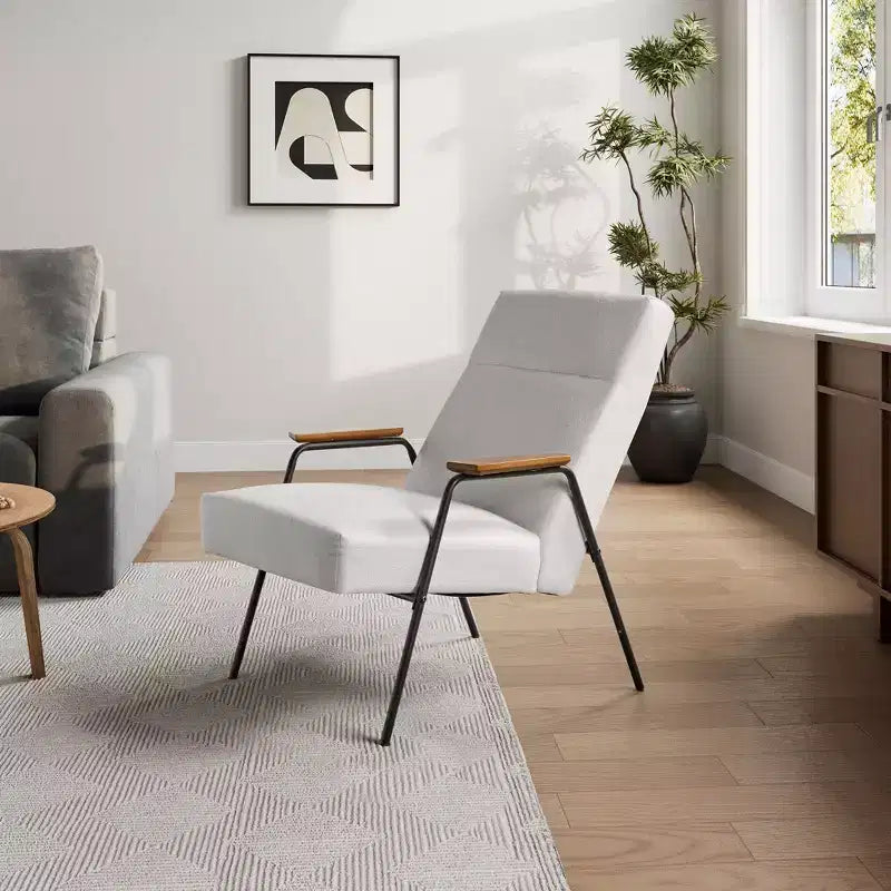 Fauteuil rembourré avec accoudoirs, inclinaison à 120° et coussin en mousse haute densité, flanelle blanche
