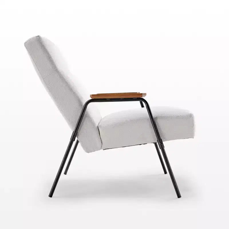 Fauteuil rembourré avec accoudoirs, inclinaison à 120° et coussin en mousse haute densité, flanelle blanche