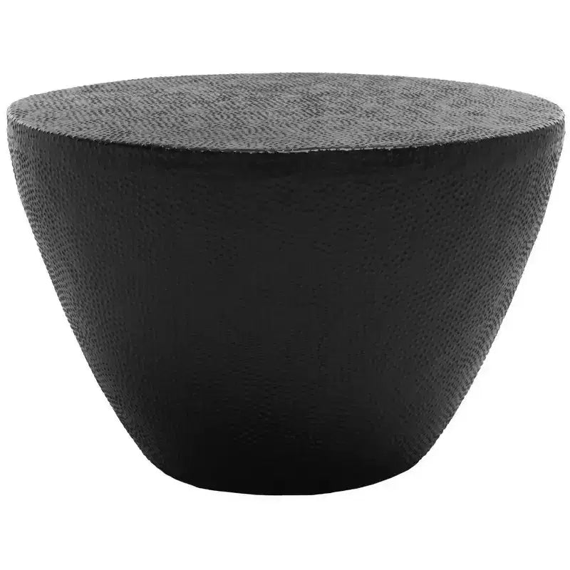 Table basse ronde en aluminium de style marocain avec texture organique, finition noire