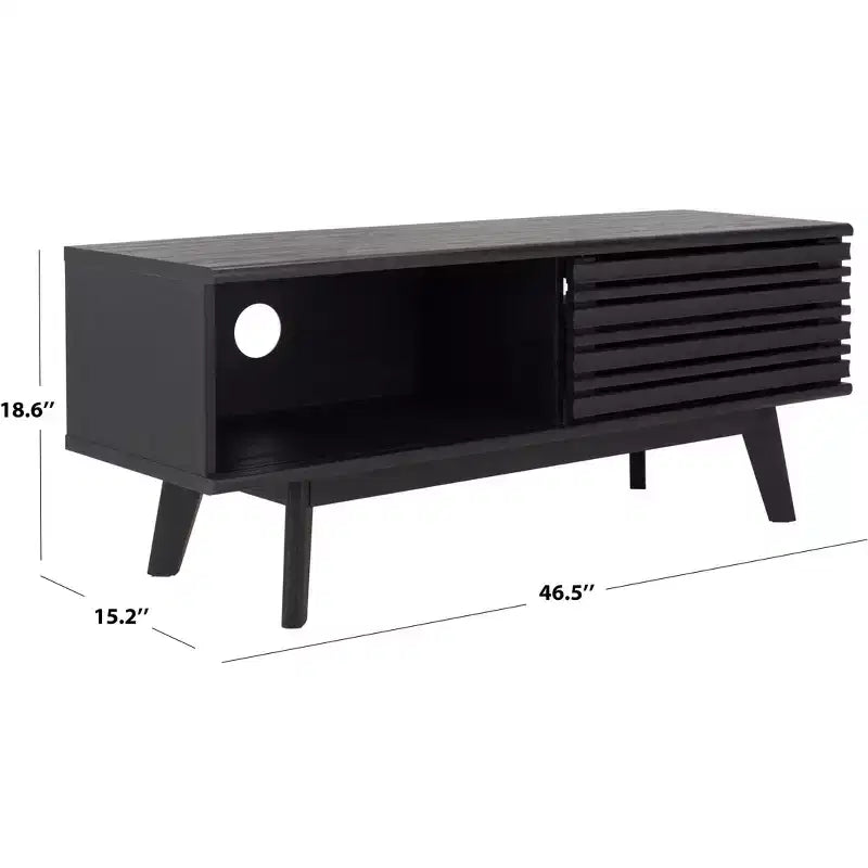 Meuble TV 1 porte 2 étagères avec étagères réglables et gestion des câbles, Noyer, Compatible TV jusqu'à 50"