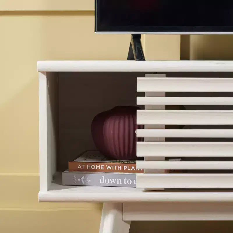 Meuble TV 1 porte 2 étagères avec étagères réglables et gestion des câbles, Noyer, Compatible TV jusqu'à 50"