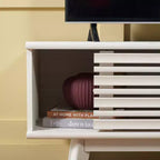 Meuble TV 1 porte 2 étagères avec étagères réglables et gestion des câbles, Noyer, Compatible TV jusqu'à 50"
