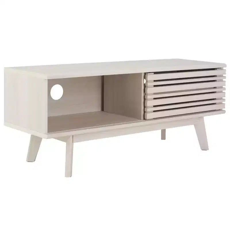 Meuble TV 1 porte 2 étagères avec étagères réglables et gestion des câbles, Noyer, Compatible TV jusqu'à 50"