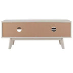 Meuble TV 1 porte 2 étagères avec étagères réglables et gestion des câbles, Noyer, Compatible TV jusqu'à 50"