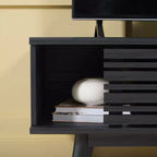 Meuble TV 1 porte 2 étagères avec étagères réglables et gestion des câbles, Noyer, Compatible TV jusqu'à 50"
