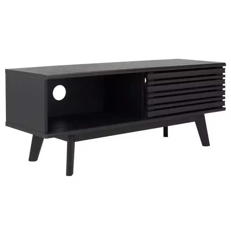 Meuble TV 1 porte 2 étagères avec étagères réglables et gestion des câbles, Noyer, Compatible TV jusqu'à 50"