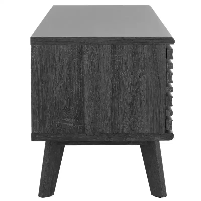 Meuble TV 1 porte 2 étagères avec étagères réglables et gestion des câbles, Noyer, Compatible TV jusqu'à 50"