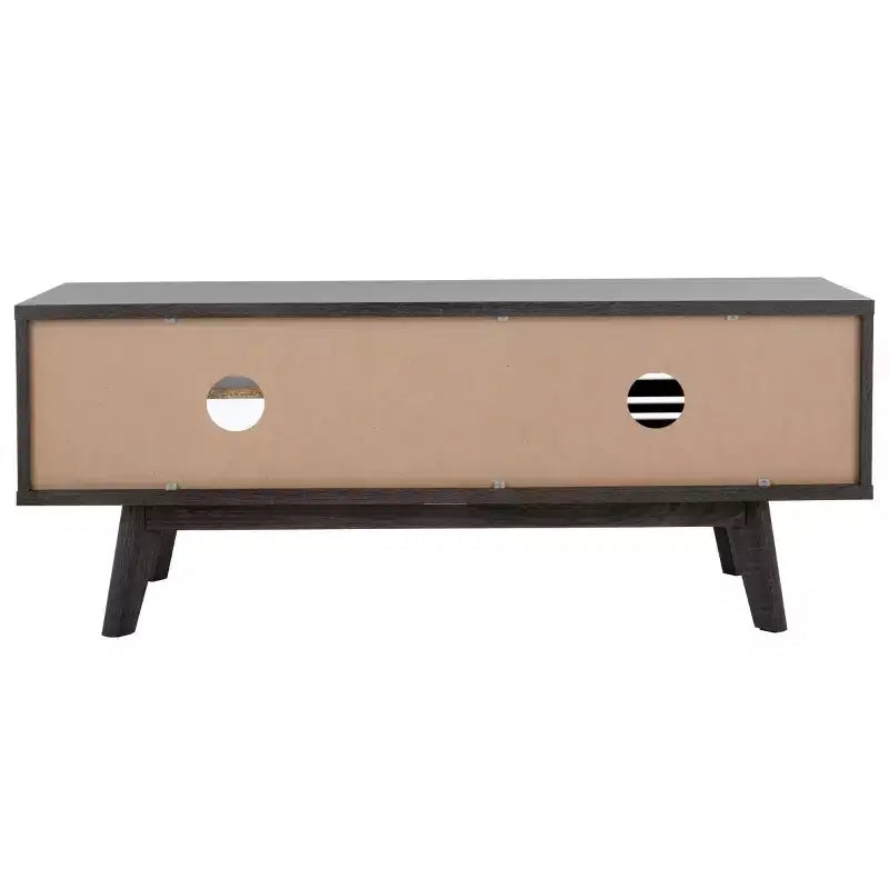 Meuble TV 1 porte 2 étagères avec étagères réglables et gestion des câbles, Noyer, Compatible TV jusqu'à 50"