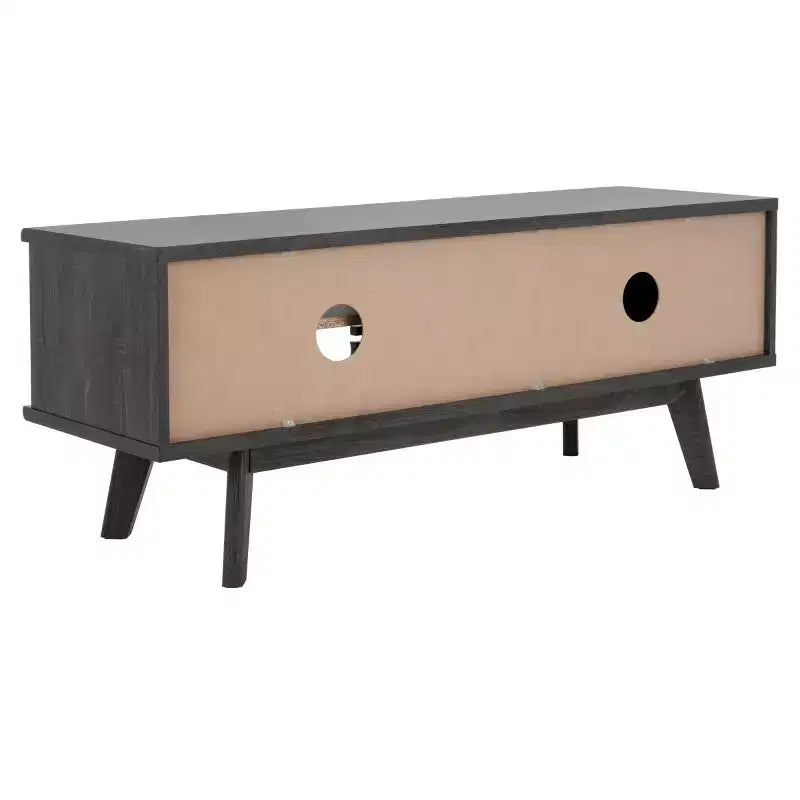 Meuble TV 1 porte 2 étagères avec étagères réglables et gestion des câbles, Noyer, Compatible TV jusqu'à 50"