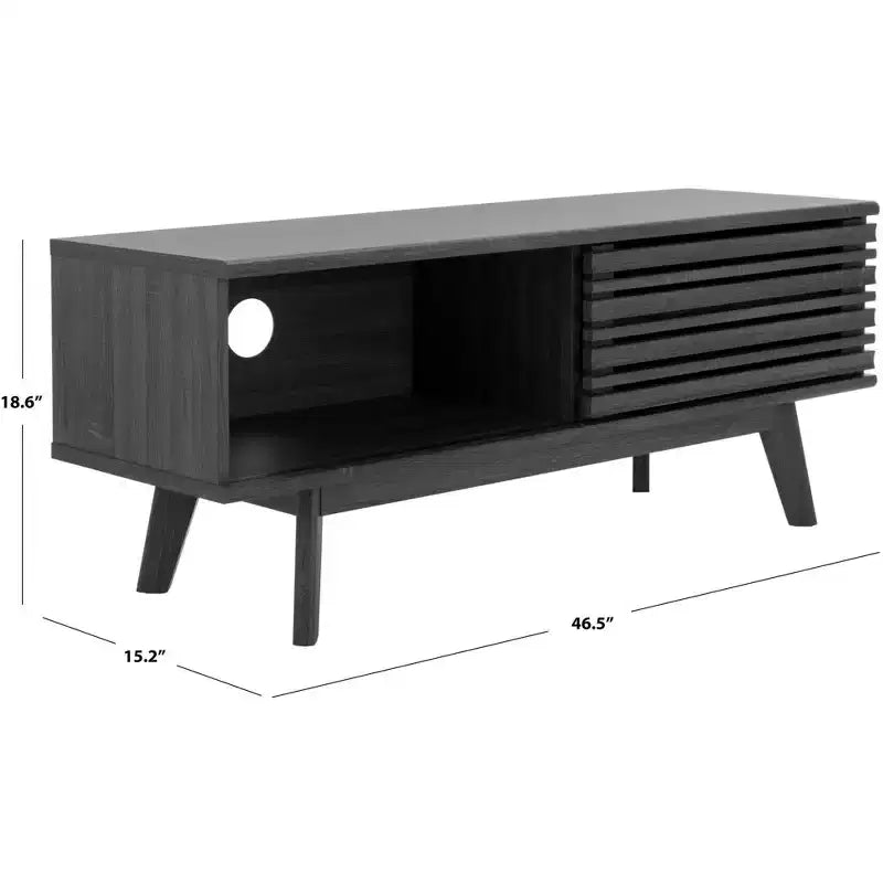 Meuble TV 1 porte 2 étagères avec étagères réglables et gestion des câbles, Noyer, Compatible TV jusqu'à 50"