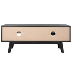 Meuble TV 1 porte 2 étagères avec étagères réglables et gestion des câbles, Noyer, Compatible TV jusqu'à 50"