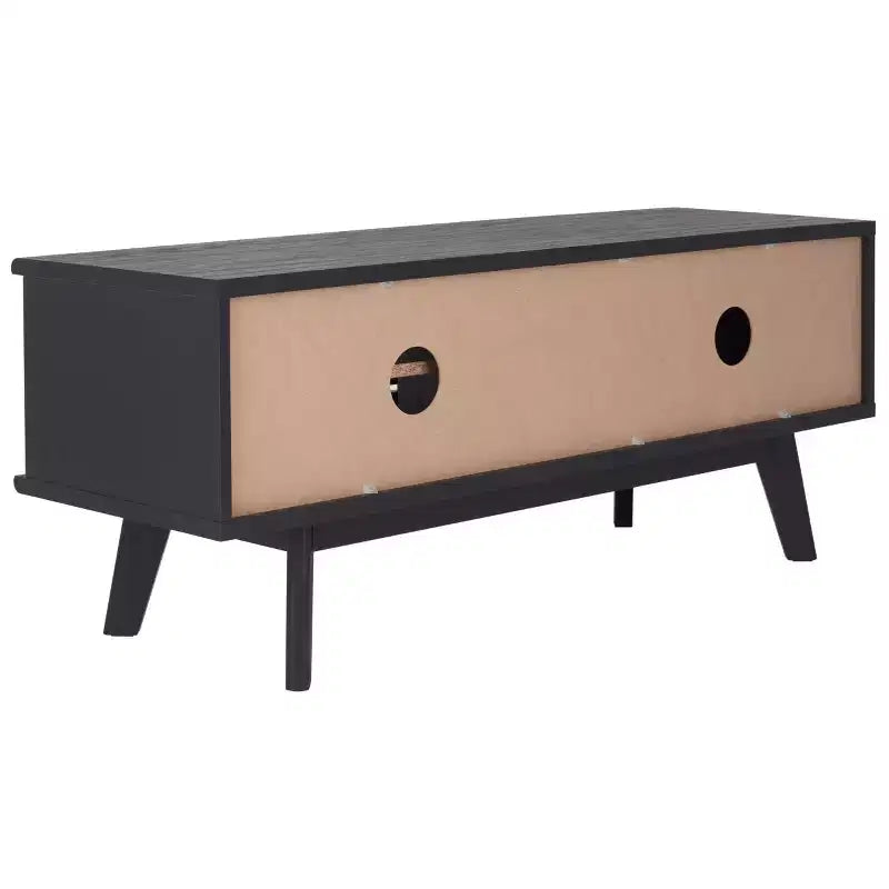 Meuble TV 1 porte 2 étagères avec étagères réglables et gestion des câbles, Noyer, Compatible TV jusqu'à 50"