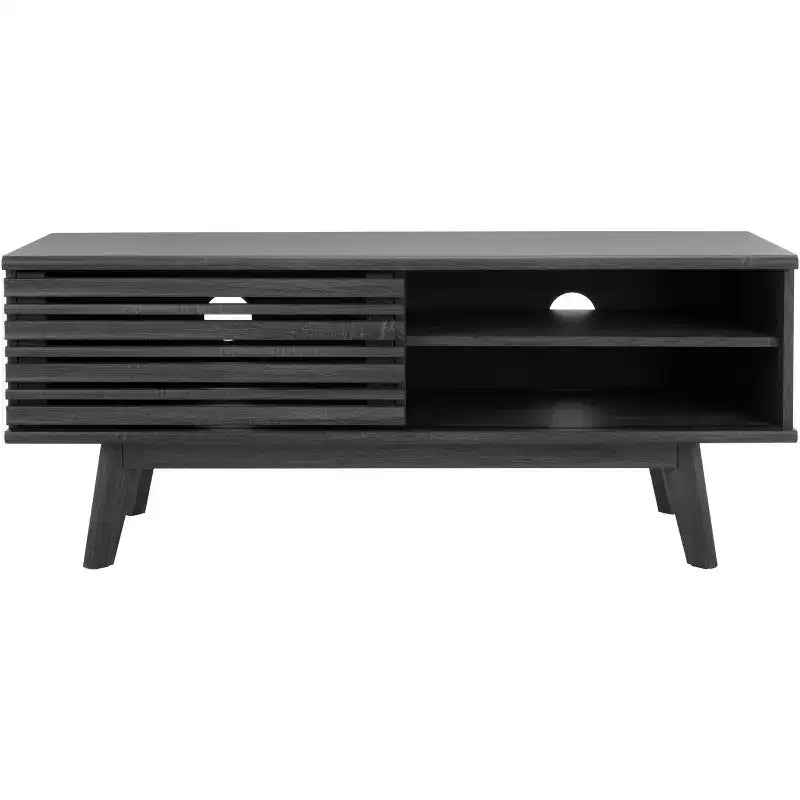 Meuble TV 1 porte 2 étagères avec étagères réglables et gestion des câbles, Noyer, Compatible TV jusqu'à 50"