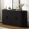 63W Vertical Striped Door Sideboard with Adjustable Shelves and Metal Handles, Storage Cabinet for Study/Entryway/Living Room 4B-ModernLuxe