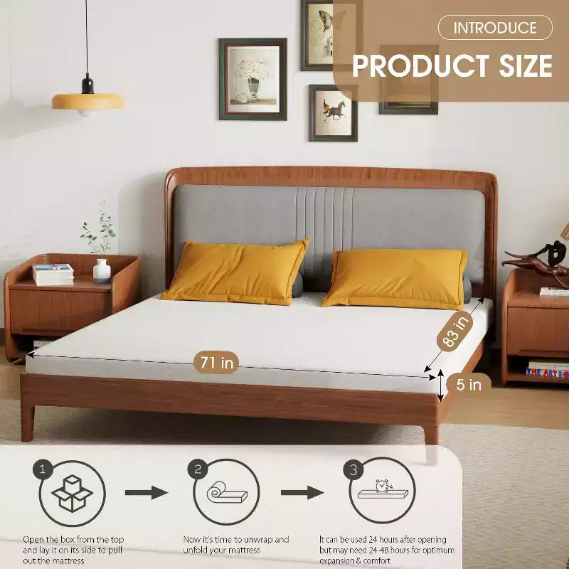 Matelas en mousse à mémoire de forme gel de 5 pouces, certifié CertiPUR-US, livré en boîte, base antidérapante, sans fibre de verre